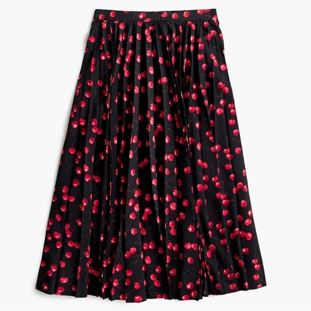 J.Crew Cherry Print Midi Pleated Skirt Size 0P